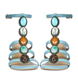 Saint Monroe Multi Stone Embellished Blue Leather Stilettos