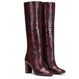 Saint Emily Burgundy Croco Vegan Leather Knee High Boots - SaintG India
