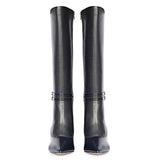 Saint Rey Buckle Decor Black & Blue Leather Long Boots