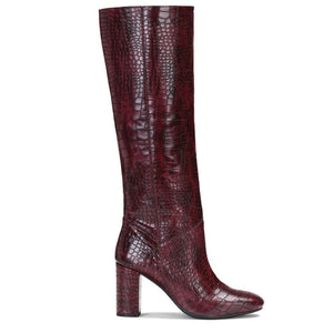 Saint Emily Burgundy Croco Vegan Leather Knee High Boots - SaintG India