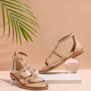 Arlia Rivoli Stone Studded Natural Leather Sandals