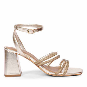 Saint Aldina Crystal Cord String Gold Leather Jewel Block Heels