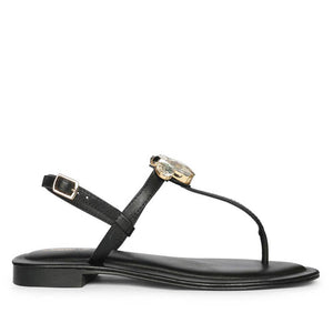 Saint Elara Stone Embellished Black Leather Sandals