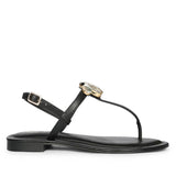 Saint Elara Stone Embellished Black Leather Sandals