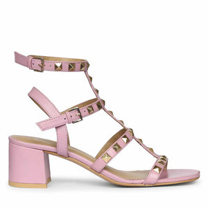 Saint Angela Lilac Leather Metal Studded Block Heels