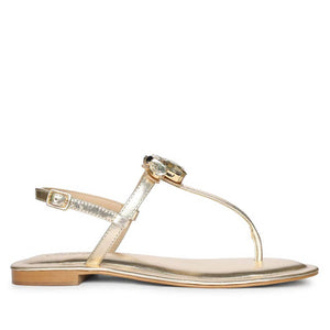 Saint Elara Stone Embellished Gold Leather Sandals