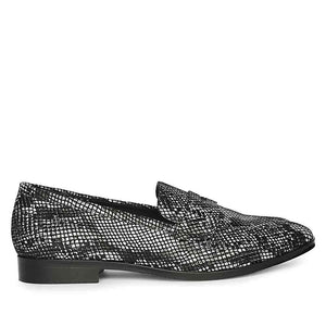 Saint Ellis White and Black Snake Print Leather Loafers.