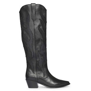 Saint Tiziana Hand Embroidered Black Leather Cowboy Boots