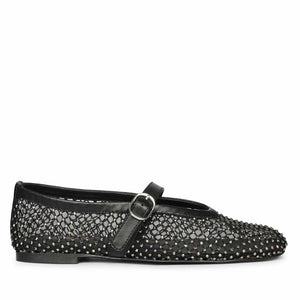 Saint Zoey Strass Embellished Black Leather Flats