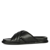 Saint Reya Padded Cross Strap Black Leather Flats