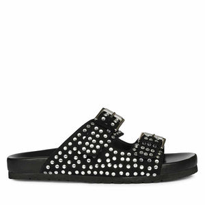 Saint Heidi Silver Strass Black Leather Flats