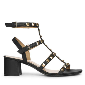 Saint Angela Gold Metal Double Buckle Block Heels