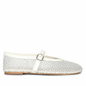 Saint Zoey Strass Embellished White Leather Flats
