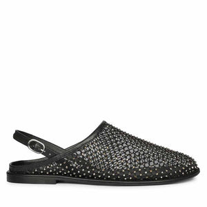 Saint Elira Strass Embellished Black Mesh & Leather Flats