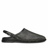 Saint Elira Strass Embellished Black Mesh & Leather Flats