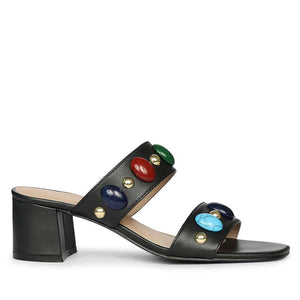 Saint Tahni Multi Stone Black Leather Block Heels