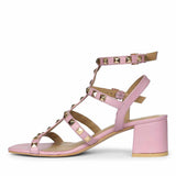 Saint Angela Lilac Leather Metal Studded Block Heels