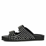 Saint Heidi Silver Strass Black Leather Flats