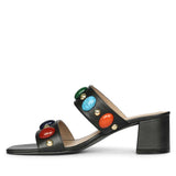 Saint Tahni Multi Stone Black Leather Block Heels