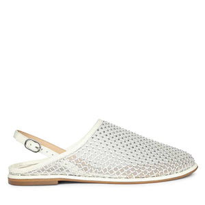 Saint Elira Strass Embellished White Mesh & Leather Flats