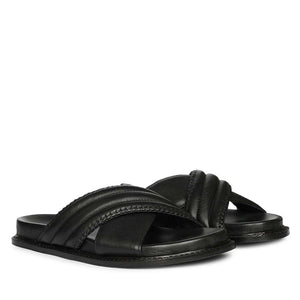 Saint Reya Padded Cross Strap Black Leather Flats