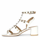 Saint Angela White Patent Leather Metal Studded Block Heels