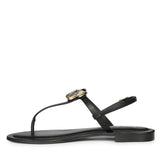 Saint Elara Stone Embellished Black Leather Sandals