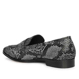 Saint Ellis White and Black Snake Print Leather Loafers.