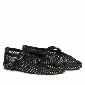 Saint Zoey Strass Embellished Black Leather Flats