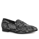 Saint Ellis White and Black Snake Print Leather Loafers.