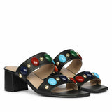 Saint Tahni Multi Stone Black Leather Block Heels