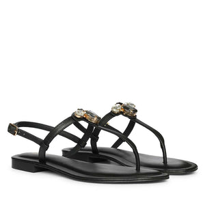 Saint Elara Stone Embellished Black Leather Sandals