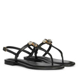 Saint Elara Stone Embellished Black Leather Sandals
