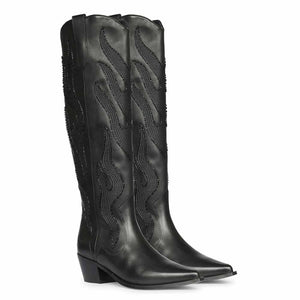 Saint Tiziana Hand Embroidered Black Leather Cowboy Boots
