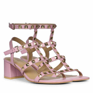 Saint Angela Lilac Leather Metal Studded Block Heels
