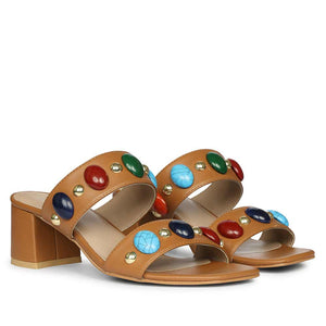 Saint Tahni Multi Stone Cuoio Leather Block Heels