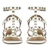 Saint Angela White Patent Leather Metal Studded Block Heels