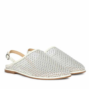 Saint Elira Strass Embellished White Mesh & Leather Flats