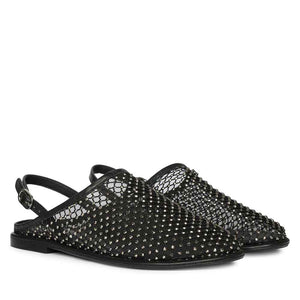 Saint Elira Strass Embellished Black Mesh & Leather Flats
