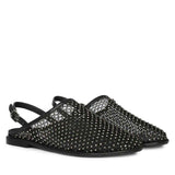 Saint Elira Strass Embellished Black Mesh & Leather Flats