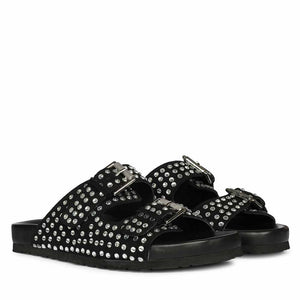 Saint Heidi Silver Strass Black Leather Flats