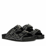 Saint Heidi Silver Strass Black Leather Flats