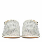 Saint Elira Strass Embellished White Mesh & Leather Flats