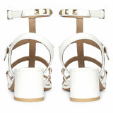 Saint Angela White Patent Leather Metal Studded Block Heels