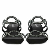 Saint Danica Strass-Embellished Black Leather Block Heels