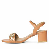 Saint Ella Stones Embellished Tan Leather Block Heels