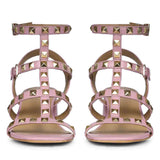 Saint Angela Lilac Leather Metal Studded Block Heels