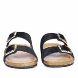 Saint Noel Black Pony Leather Sandals