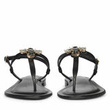 Saint Elara Stone Embellished Black Leather Sandals