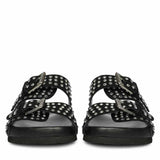 Saint Heidi Silver Strass Black Leather Flats